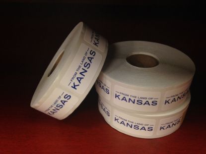 From the Land of Kansas stickers- rectangle white with blue